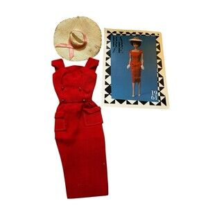 VTG 1960'S Mattel Barbie Red Sheath Sensation #986 Outfit Dress Hat Fashion Card